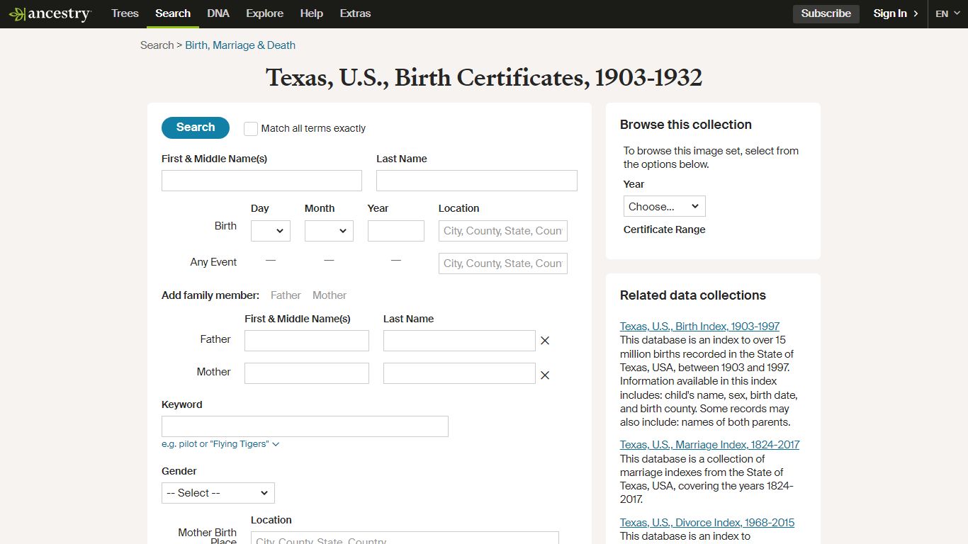 Texas, U.S., Birth Certificates, 1903-1932 - Ancestry