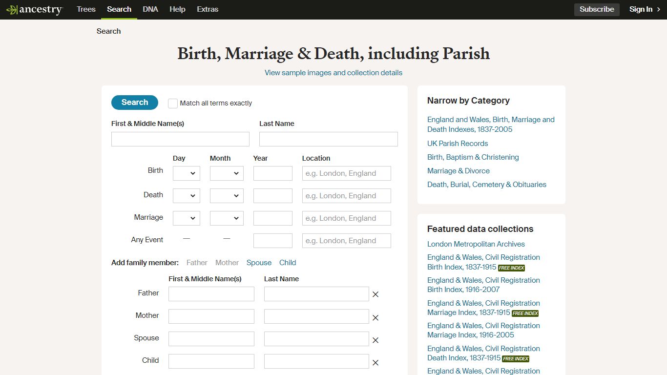 Birth, Marriage & Death, including Parish - Ancestry